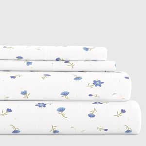 Home Collection Floral Printed Sheet Set - Queen - Light Blue